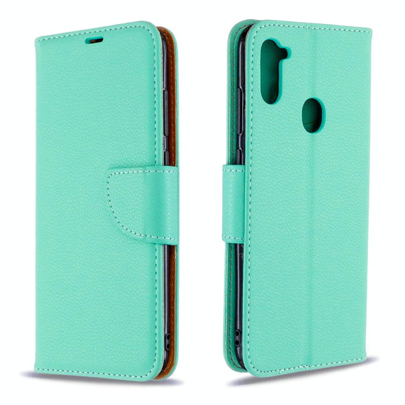 Galaxy A11 Litchi Texture Pure Color Horizontal Flip PU Leather Case with Holder & Card Slots & Wallet & Lanyard(Green)