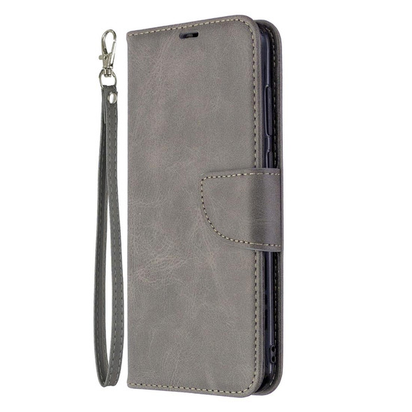 Galaxy A11 Retro Lambskin Texture Pure Color Horizontal Flip PU Leather Case with Holder & Card Slots & Wallet & Lanyard(Grey)