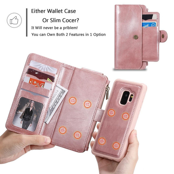 Galaxy S9 Multifunctional Retro Detachable Magnetic Horizontal Flip Leather Case with Card Slots & Holder & Wallet & Photo Frame(Rose Gold)