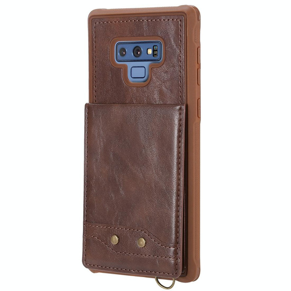 Galaxy Note 9 Vertical Flip Shockproof Leather Protective Case with Short Rope, Support Card Slots & Bracket & Photo Holder & Wallet Function(Coffee)