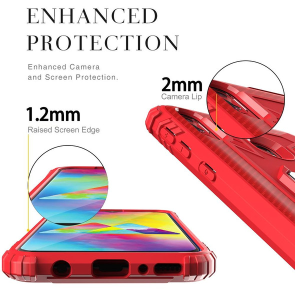 Galaxy M20 Carbon Fiber Protective Case with 360 Degree Rotating Ring Holder(Red)