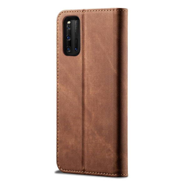 Vivo IQOO 3 Denim Texture Casual Style Horizontal Flip Leather Case with Holder & Card Slots & Wallet(Brown)