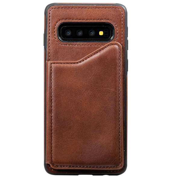 Galaxy S10 Shockproof Calf Texture Protective Case with Holder & Card Slots & Frame(Coffee)