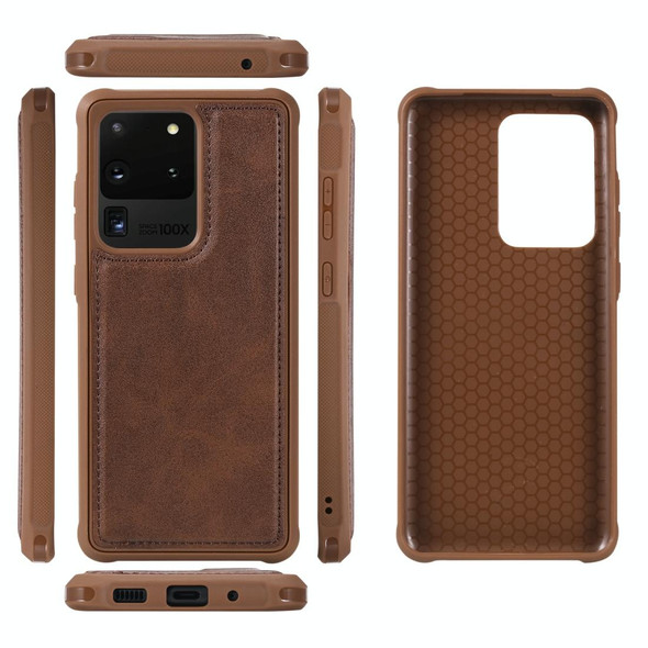 Galaxy S20 Ultra Magnetic Shockproof PC + TPU + PU Leather Protective Case(Coffee)