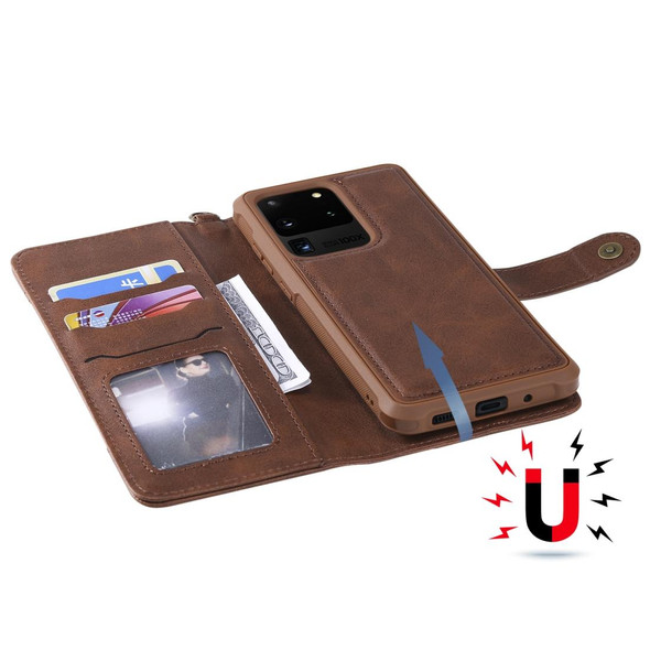 Galaxy S20 Ultra Multifunctional Detachable Magnetic Horizontal Flip Leather Case with Card Slots & Holder & Wallet(Coffee)
