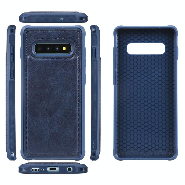 Galaxy S10+ Magnetic Shockproof PC + TPU + PU Leather Protective Case(Blue)