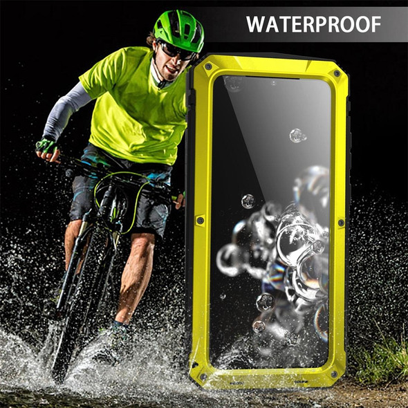 Galaxy S20 Ultra Shockproof Waterproof Dust-proof Metal + Silicone Protective Case with Holder(Yellow)