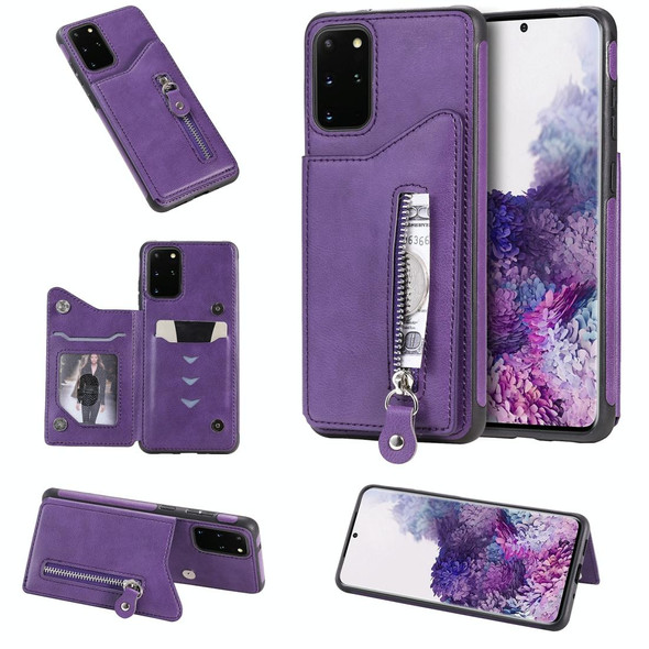 Galaxy S20 Plus Solid Color Double Buckle Zipper Shockproof Protective Case(Purple)