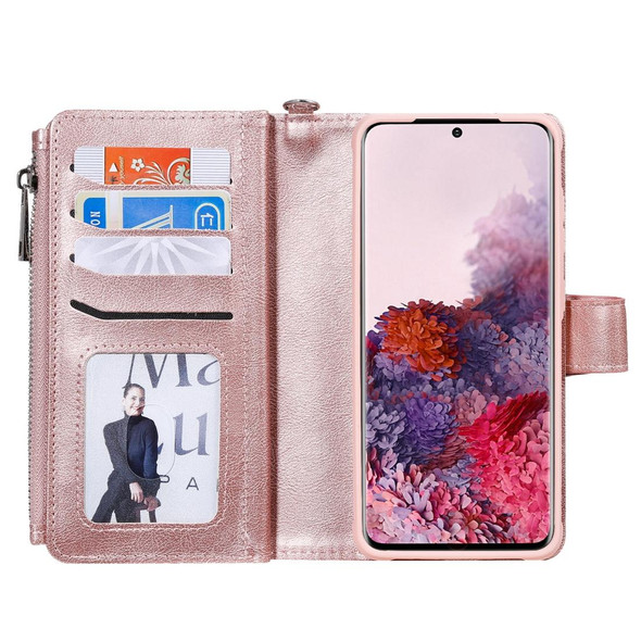 Galaxy S20 2 in 1 Solid Color Zipper Shockproof Protective Case with Card Slots & Bracket & Photo Holder & Wallet Function(Rose Gold)
