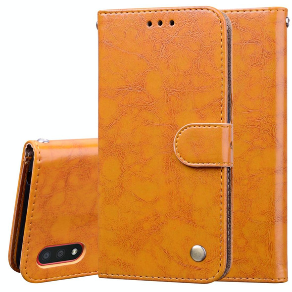 Galaxy A01 Business Style Oil Wax Texture Horizontal Flip Leather Case, with Holder & Card Slots & Wallet(Brown)