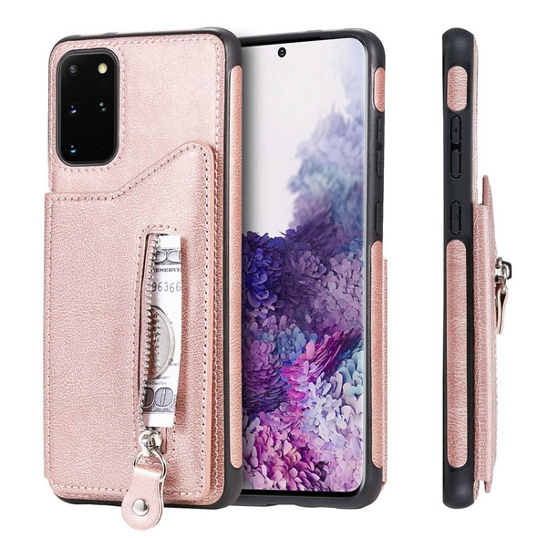 Galaxy S20 Plus Solid Color Double Buckle Zipper Shockproof Protective Case(Rose Gold)