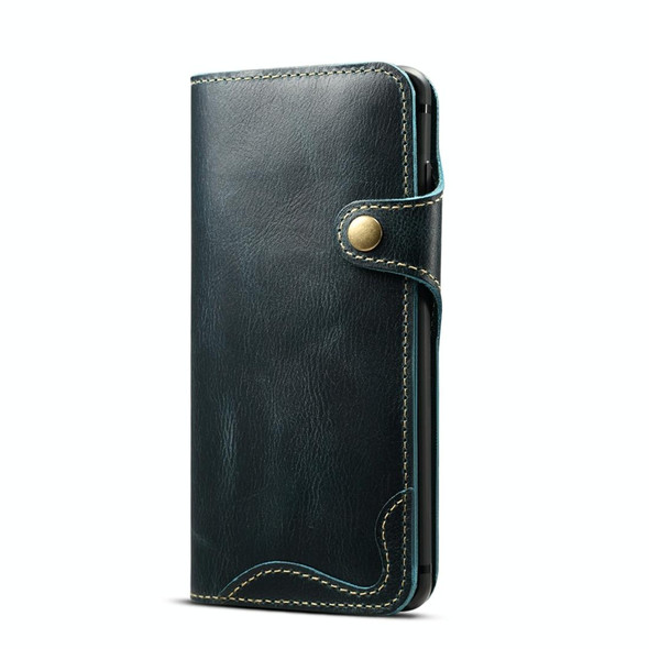 Galaxy S10 Denior Oil Wax Cowhide Magnetic Button Horizontal Flip Leather Case with Card Slots & Wallet(Dark Blue)