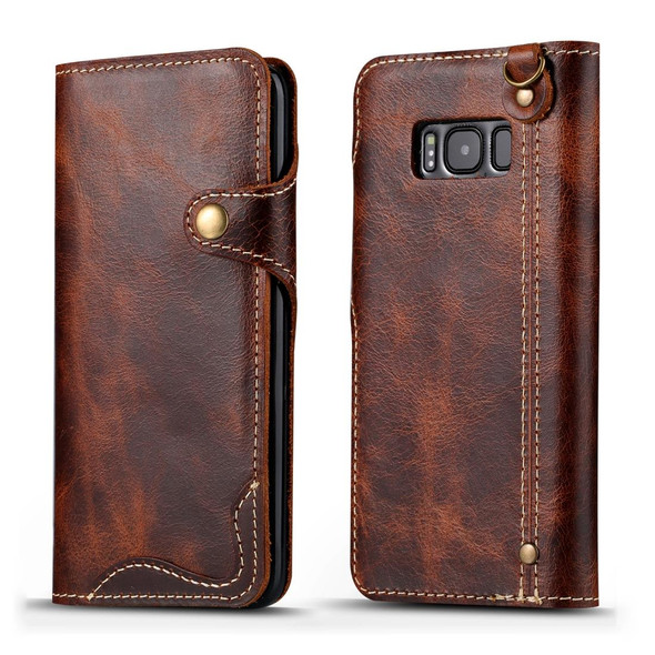 Galaxy S8 Denior Oil Wax Cowhide Magnetic Button Horizontal Flip Leather Case with Card Slots & Wallet(Brown)