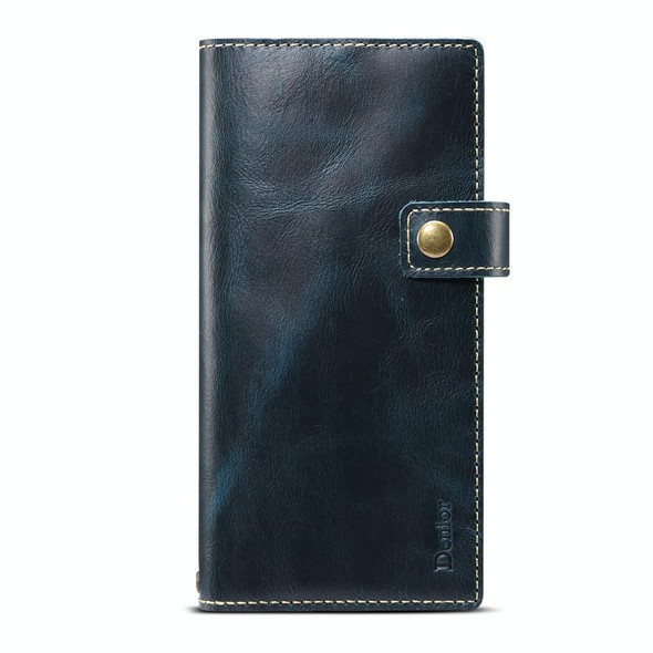 Galaxy Note 10 Denior Oil Wax Cowhide DK Magnetic Button Horizontal Flip Leather Case with Holder & Card Slots & Wallet(Dark Blue)