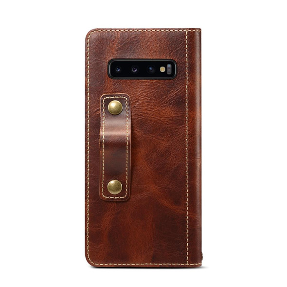 Galaxy S10 Plus Denior Oil Wax Cowhide DK Magnetic Button Horizontal Flip Leather Case with Holder & Card Slots & Wallet(Brown)