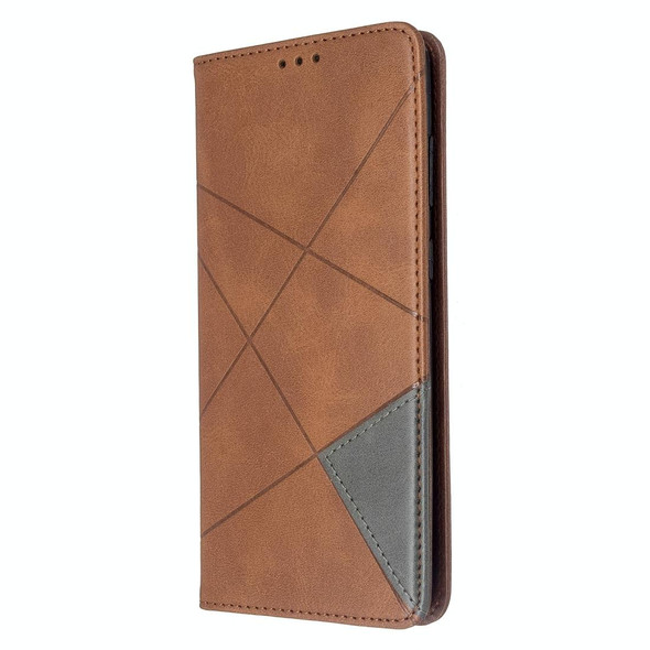 Galaxy S20+ Rhombus Texture Horizontal Flip Magnetic Leather Case with Holder & Card Slots(Brown)