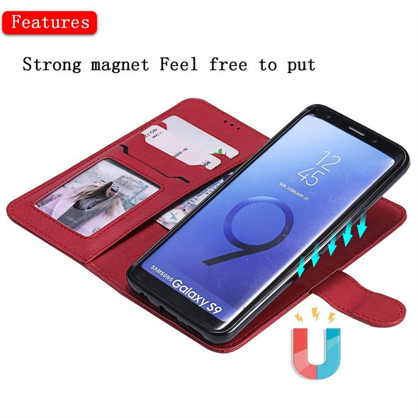 Galaxy S9 Solid Color Horizontal Flip Protective Case with Holder & Card Slots & Wallet & Photo Frame & Lanyard(Red)