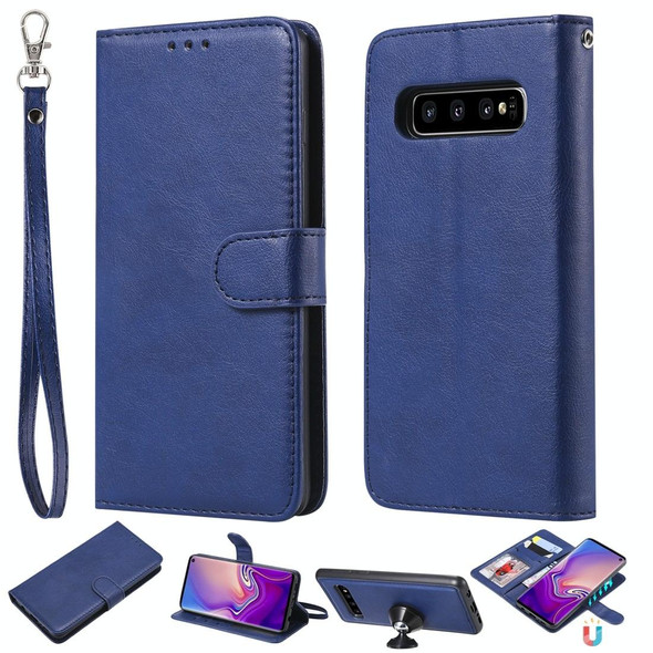 Galaxy S10 Solid Color Horizontal Flip Protective Case with Holder & Card Slots & Wallet & Photo Frame & Lanyard(Blue)