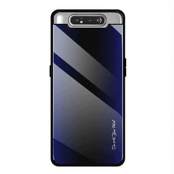 Galaxy A80 / A90 Texture Gradient Glass Protective Case(Dark Blue)
