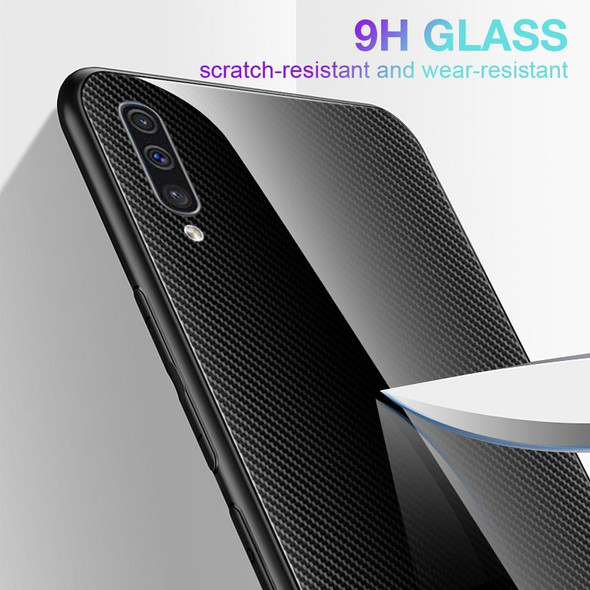 Galaxy A50 Texture Gradient Glass Protective Case(Dark Blue)