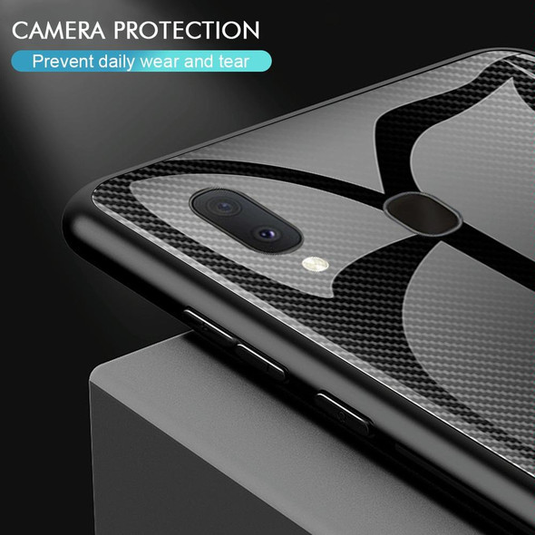 Galaxy A20 / A30 Texture Gradient Glass Protective Case(Dark Blue)