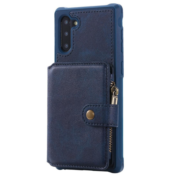 Galaxy Note 10 Buckle Zipper Shockproof Protective Case with Holder & Card Slots & Wallet & Lanyard & Photos Frames(Blue)