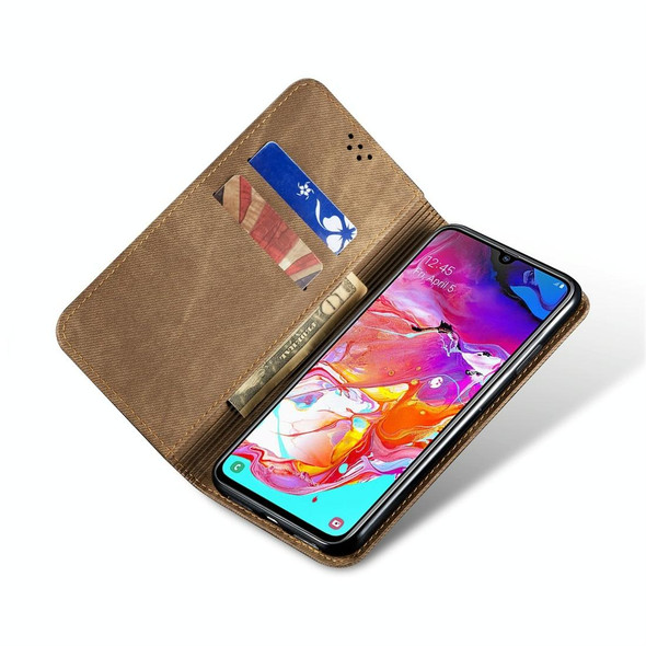 Galaxy A70 Denim Texture Casual Style Horizontal Flip Leather Case with Holder & Card Slots & Wallet(Khaki)