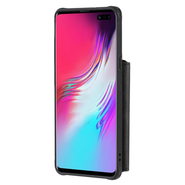 Galaxy S10 5G Buckle Zipper Shockproof Protective Case with Holder & Card Slots & Wallet & Lanyard & Photos Frames(Black)