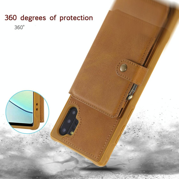 Galaxy Note 10 Plus Buckle Zipper Shockproof Protective Case with Holder & Card Slots & Wallet & Lanyard & Photos Frames(Coffee)