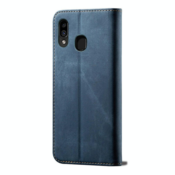 Galaxy A20 / A30 Denim Texture Casual Style Horizontal Flip Leather Case with Holder & Card Slots & Wallet(Blue)