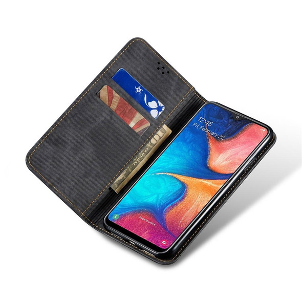 Galaxy A20 / A30 Denim Texture Casual Style Horizontal Flip Leather Case with Holder & Card Slots & Wallet(Black)