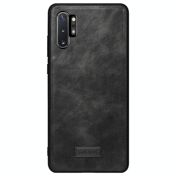 Galaxy Note 10+ SULADA Shockproof TPU + Handmade Leather Protective Case(Black)