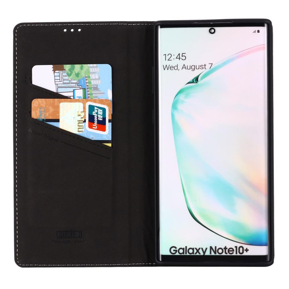 Galaxy Note 10+ GEBEI Top-grain Leather Horizontal Flip Protective Case with Holder & Card Slots(Black)