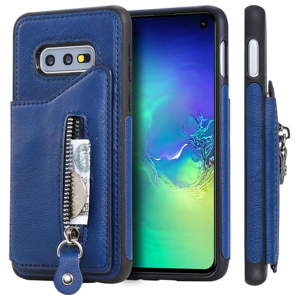 Galaxy S10e Solid Color Double Buckle Zipper Shockproof Protective Case(Blue)