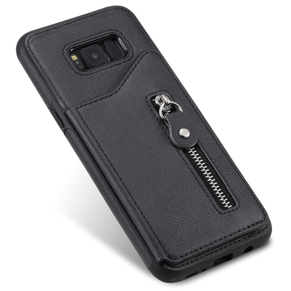 Galaxy S8 Plus Solid Color Double Buckle Zipper Shockproof Protective Case(Black)