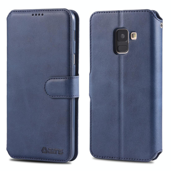 Galaxy A6 2018 AZNS Calf Texture Magnetic Horizontal Flip PU Leather Case with Holder & Card Slots & Photo Frame(Blue)