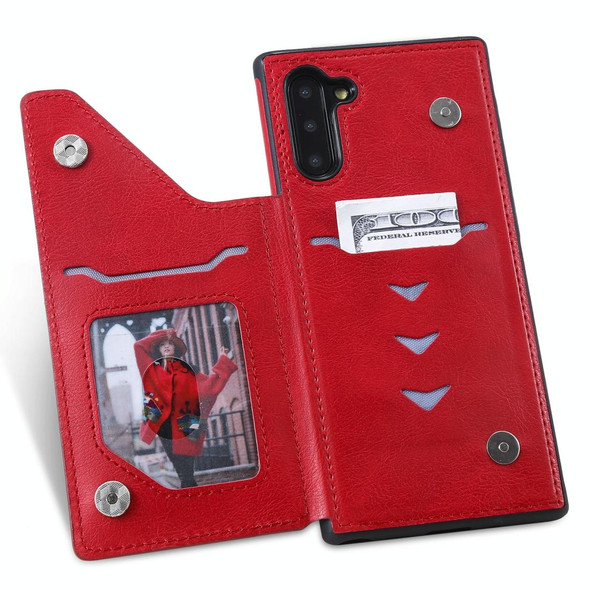 Galaxy Note 10 Solid Color Double Buckle Zipper Shockproof Protective Case(Red)