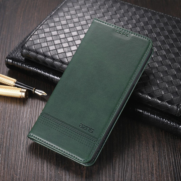 Samsung Galaxy A22 5G AZNS Magnetic Calf Texture Horizontal Flip Leather Case with Card Slots & Holder & Wallet(Dark Green)