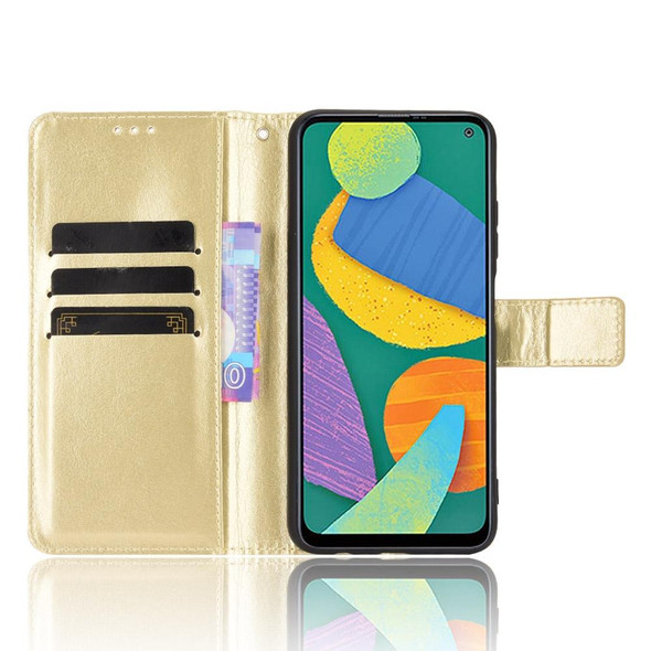 Samsung Galaxy F52 5G Crazy Horse Texture Horizontal Flip Leather Case with Holder & Card Slots & Lanyard(Gold)