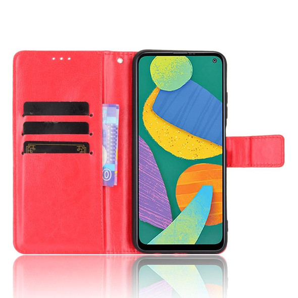 Samsung Galaxy F52 5G Crazy Horse Texture Horizontal Flip Leather Case with Holder & Card Slots & Lanyard(Red)