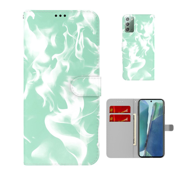 Samsung Galaxy Note20 Cloud Fog Pattern Horizontal Flip Leather Case with Holder & Card Slot & Wallet(Mint Green)