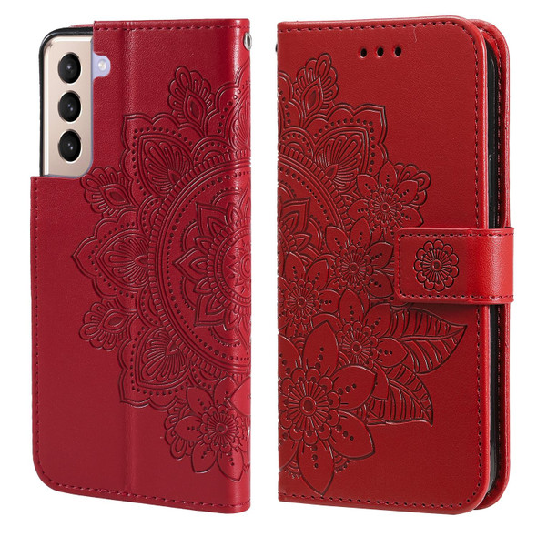 Samsung Galaxy S21+ 5G 7-petal Flowers Embossing Pattern Horizontal Flip PU Leather Case with Holder & Card Slots & Wallet & Photo Frame(Red)