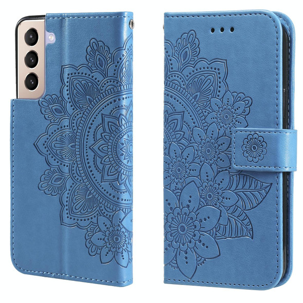 Samsung Galaxy S21+ 5G 7-petal Flowers Embossing Pattern Horizontal Flip PU Leather Case with Holder & Card Slots & Wallet & Photo Frame(Blue)