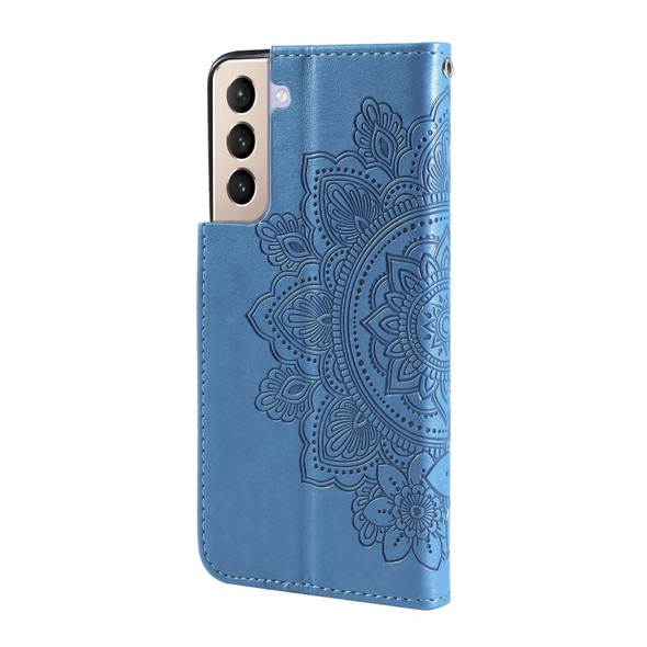 Samsung Galaxy S21+ 5G 7-petal Flowers Embossing Pattern Horizontal Flip PU Leather Case with Holder & Card Slots & Wallet & Photo Frame(Blue)