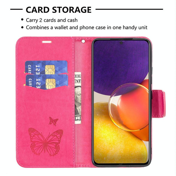 Samsung Galaxy A82 5G Embossing Two Butterflies Pattern Horizontal Flip PU Leather Case with Holder & Card Slot & Wallet & Lanyard(Rose Red)