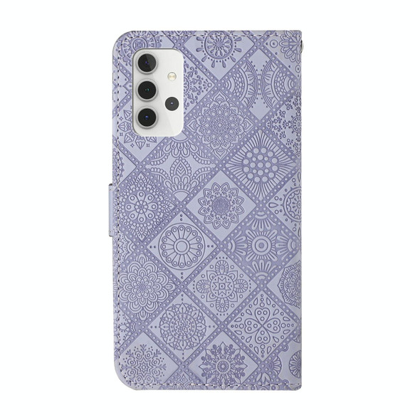 Samsung Galaxy A32 4G Ethnic Style Embossed Pattern Horizontal Flip Leather Case with Holder & Card Slots & Wallet & Lanyard(Purple)