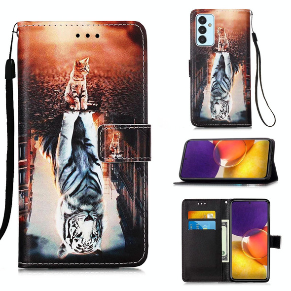 Samsung Galaxy A82 5G Colored Drawing Pattern Plain Weave Horizontal Flip Leather Case with Holder & Card Slot & Wallet & Lanyard(Cats And Tigers)