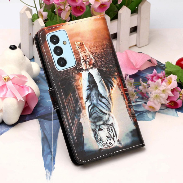 Samsung Galaxy A82 5G Colored Drawing Pattern Plain Weave Horizontal Flip Leather Case with Holder & Card Slot & Wallet & Lanyard(Cats And Tigers)