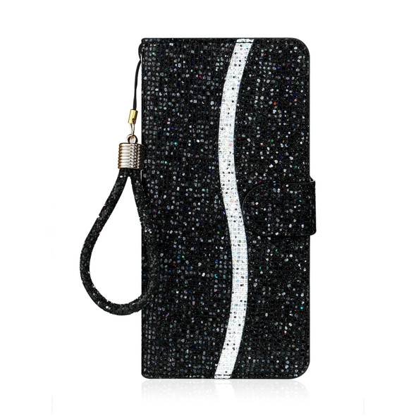 Samsung Galaxy A32 5G Glitter Powder Horizontal Flip Leather Case with Card Slots & Holder & Lanyard(Black)