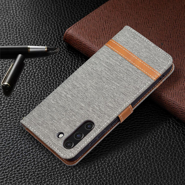 Samsung Galaxy S21 FE Color Matching Denim Texture Horizontal Flip Leather Case with Holder & Card Slots & Wallet & Lanyard(Grey)